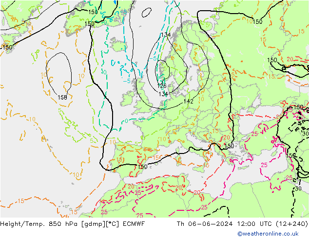 Height/Temp. 850 hPa ECMWF Do 06.06.2024 12 UTC