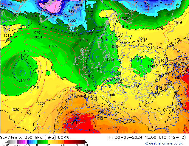 SLP/Temp. 850 hPa ECMWF Th 30.05.2024 12 UTC