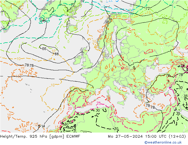 Height/Temp. 925 hPa ECMWF Mo 27.05.2024 15 UTC