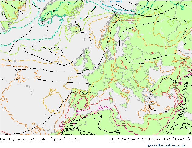 Hoogte/Temp. 925 hPa ECMWF ma 27.05.2024 18 UTC
