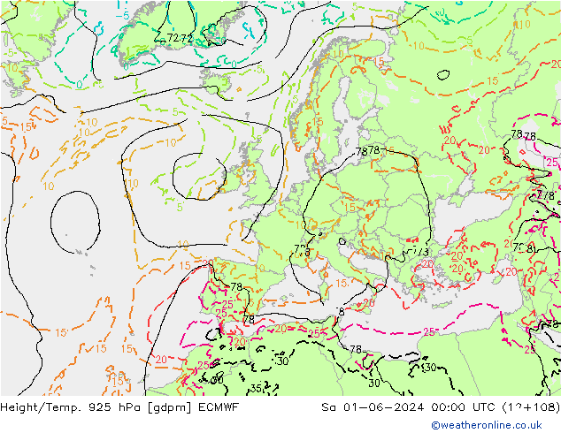 Height/Temp. 925 hPa ECMWF Sa 01.06.2024 00 UTC