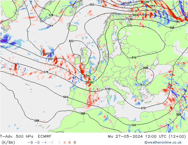 T-Adv. 500 hPa ECMWF Mo 27.05.2024 12 UTC