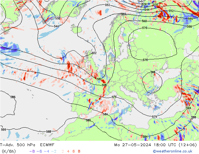 T-Adv. 500 hPa ECMWF pon. 27.05.2024 18 UTC