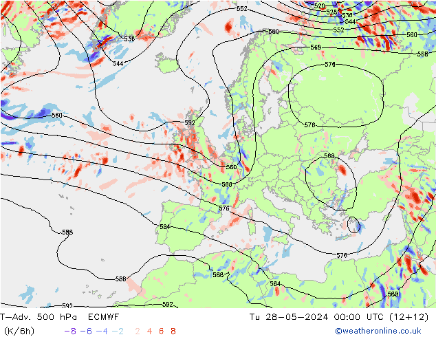 T-Adv. 500 hPa ECMWF wto. 28.05.2024 00 UTC