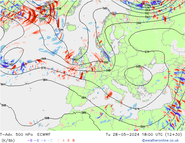 T-Adv. 500 hPa ECMWF Di 28.05.2024 18 UTC