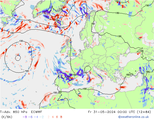 T-Adv. 850 hPa ECMWF Fr 31.05.2024 00 UTC