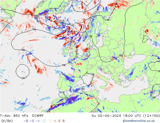 T-Adv. 850 hPa ECMWF Dom 02.06.2024 18 UTC