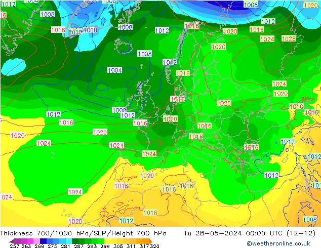 Schichtdicke 700-1000 hPa ECMWF Di 28.05.2024 00 UTC