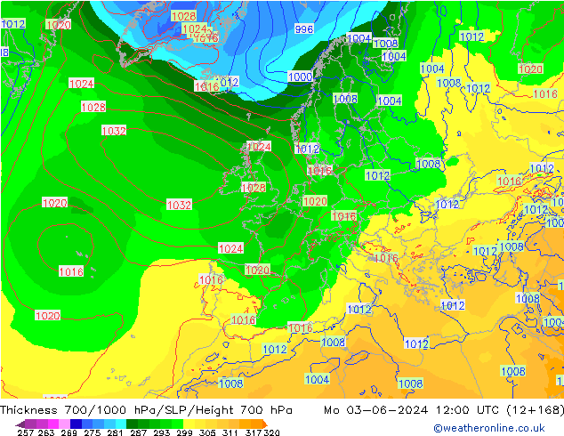 700-1000 hPa Kalınlığı ECMWF Pzt 03.06.2024 12 UTC