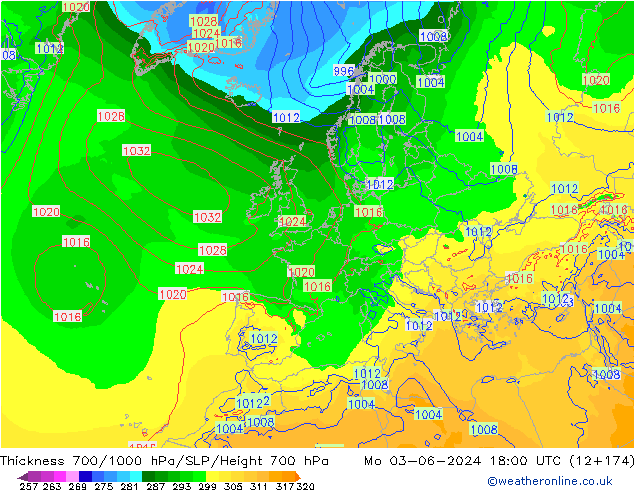 700-1000 hPa Kalınlığı ECMWF Pzt 03.06.2024 18 UTC