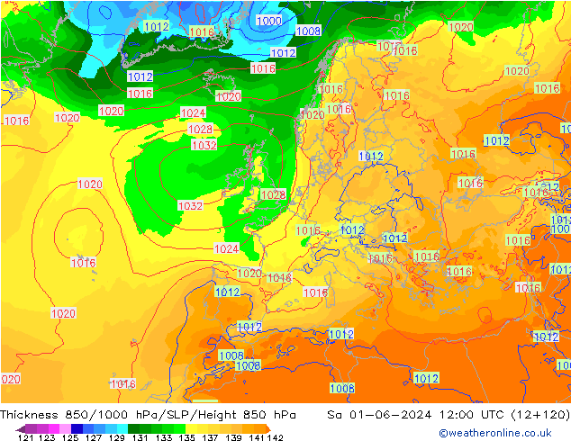 Thck 850-1000 hPa ECMWF so. 01.06.2024 12 UTC