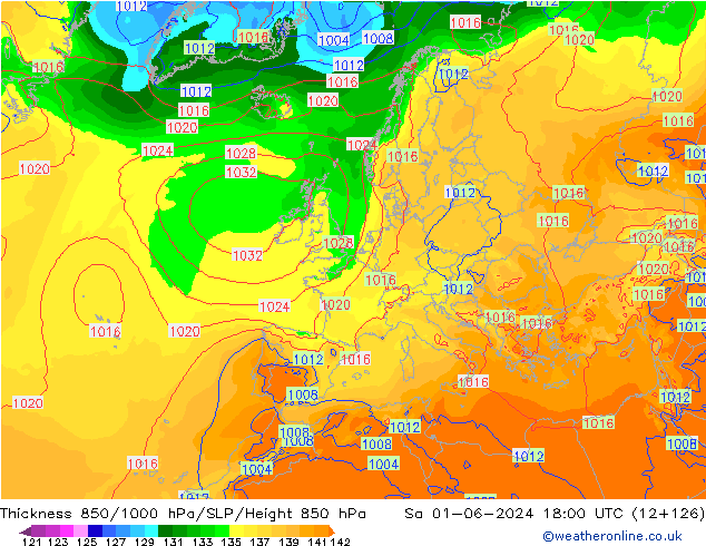 Schichtdicke 850-1000 hPa ECMWF Sa 01.06.2024 18 UTC