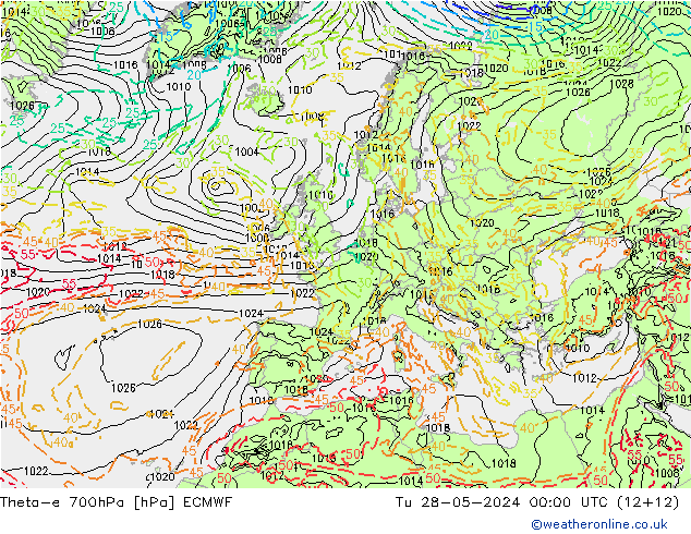 Theta-e 700гПа ECMWF вт 28.05.2024 00 UTC