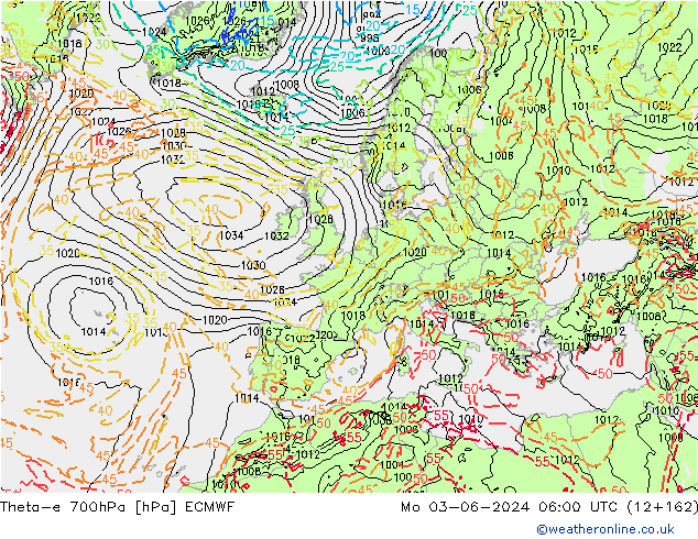 Theta-e 700hPa ECMWF Pzt 03.06.2024 06 UTC