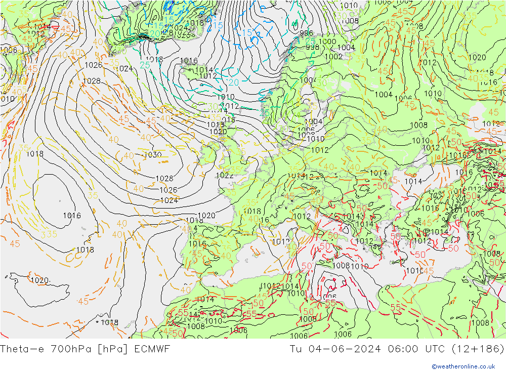 Theta-e 700hPa ECMWF mar 04.06.2024 06 UTC