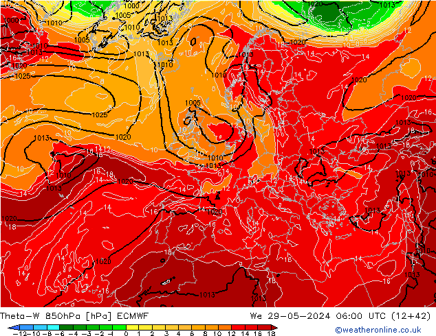 Theta-W 850hPa ECMWF St 29.05.2024 06 UTC