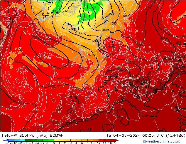 Theta-W 850hPa ECMWF Di 04.06.2024 00 UTC