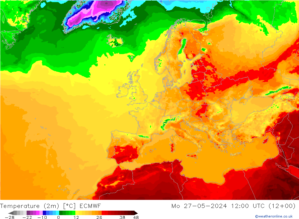 Sıcaklık Haritası (2m) ECMWF Pzt 27.05.2024 12 UTC