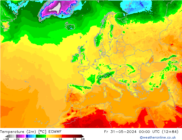 Temperature (2m) ECMWF Fr 31.05.2024 00 UTC