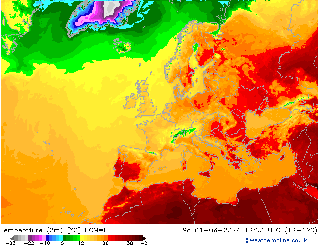 Temperatura (2m) ECMWF sáb 01.06.2024 12 UTC