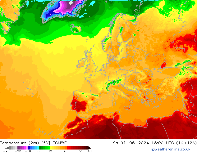 Temperaturkarte (2m) ECMWF Sa 01.06.2024 18 UTC