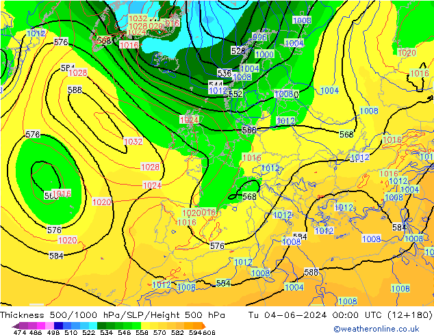 Thck 500-1000hPa ECMWF wto. 04.06.2024 00 UTC