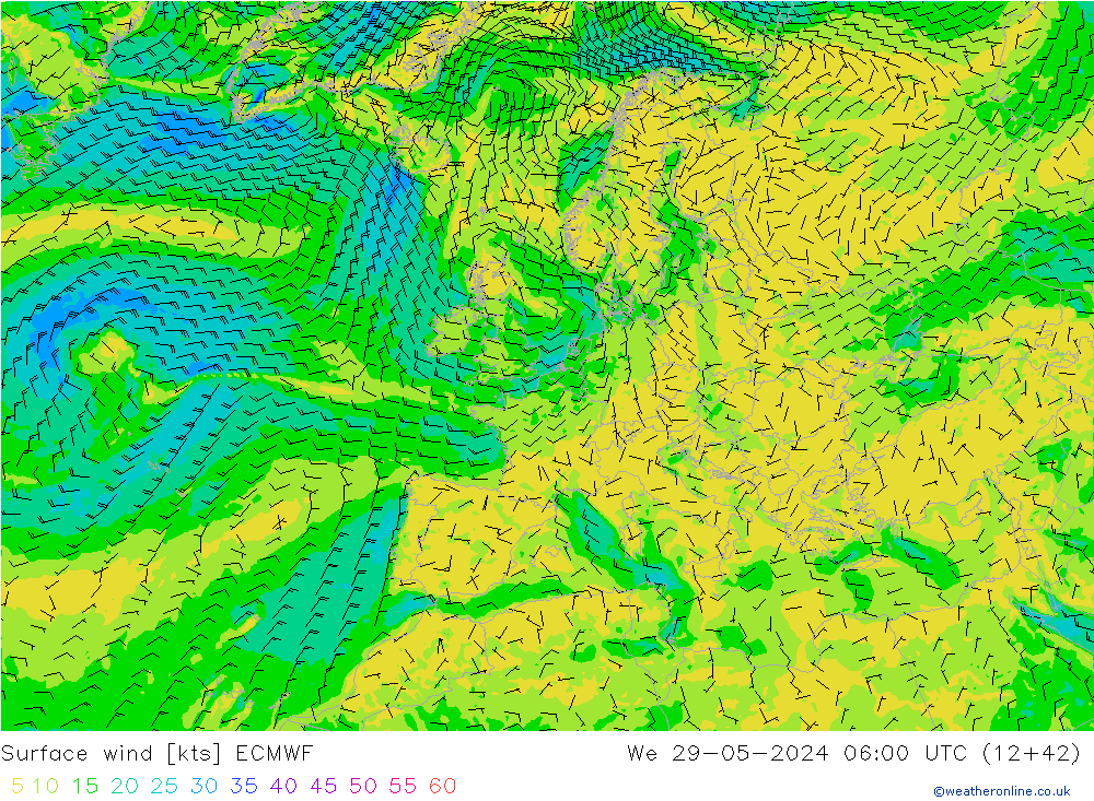 Surface wind ECMWF We 29.05.2024 06 UTC