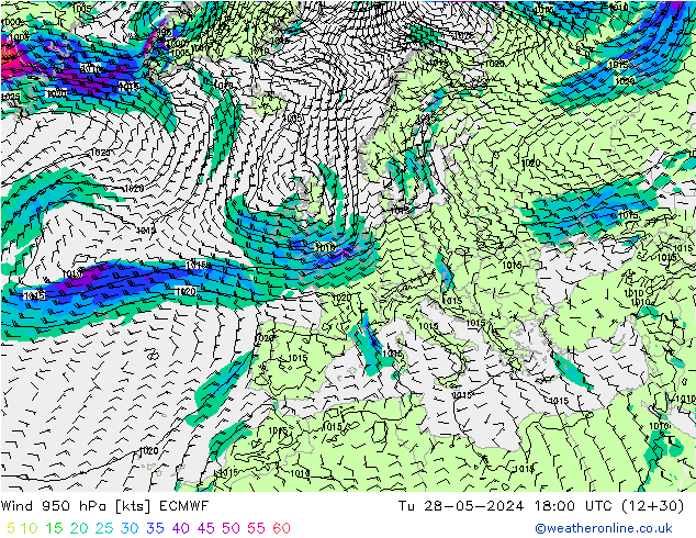 Rüzgar 950 hPa ECMWF Sa 28.05.2024 18 UTC