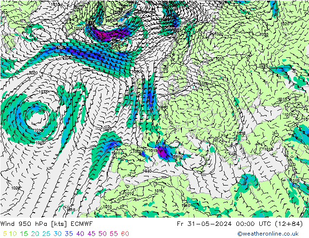 Wind 950 hPa ECMWF Fr 31.05.2024 00 UTC