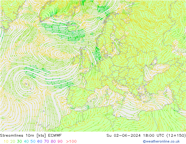 Línea de corriente 10m ECMWF dom 02.06.2024 18 UTC