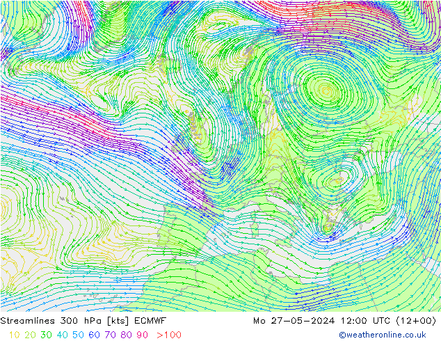 ветер 300 гПа ECMWF пн 27.05.2024 12 UTC