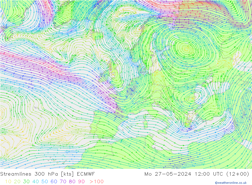 风 300 hPa ECMWF 星期一 27.05.2024 12 UTC