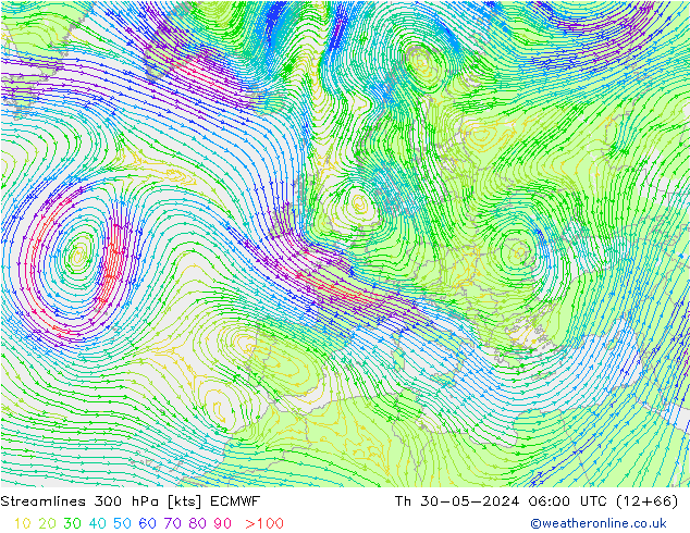 Streamlines 300 hPa ECMWF Th 30.05.2024 06 UTC