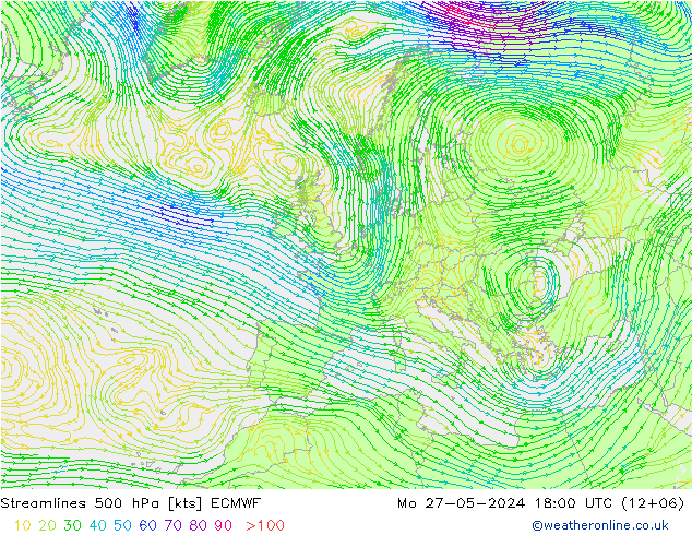 Streamlines 500 hPa ECMWF Mo 27.05.2024 18 UTC