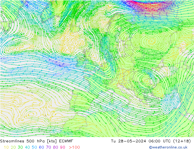 Rüzgar 500 hPa ECMWF Sa 28.05.2024 06 UTC