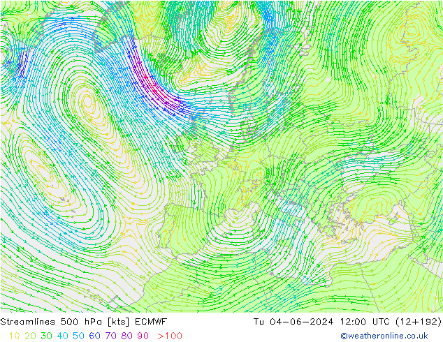 Stroomlijn 500 hPa ECMWF di 04.06.2024 12 UTC