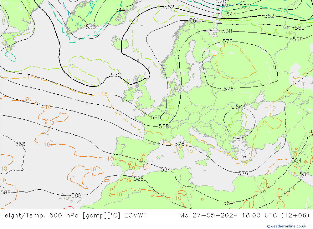 Z500/Rain (+SLP)/Z850 ECMWF lun 27.05.2024 18 UTC
