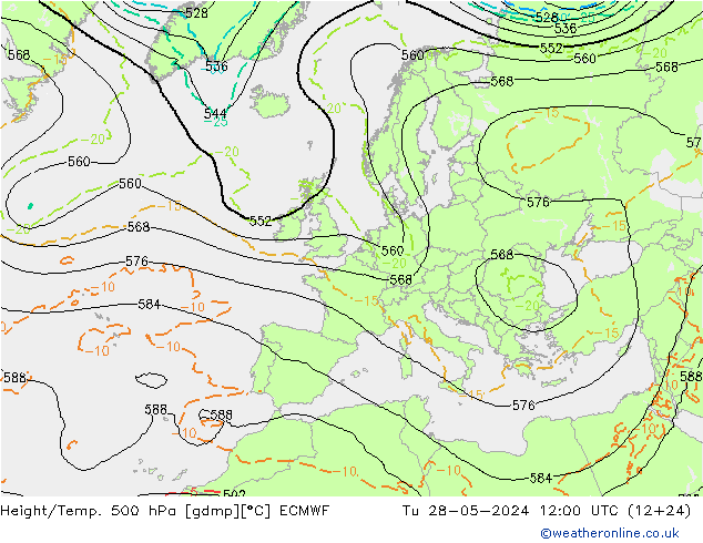 Z500/Rain (+SLP)/Z850 ECMWF Tu 28.05.2024 12 UTC