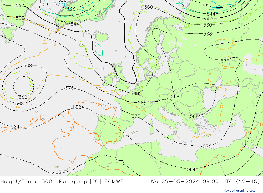 Height/Temp. 500 hPa ECMWF śro. 29.05.2024 09 UTC