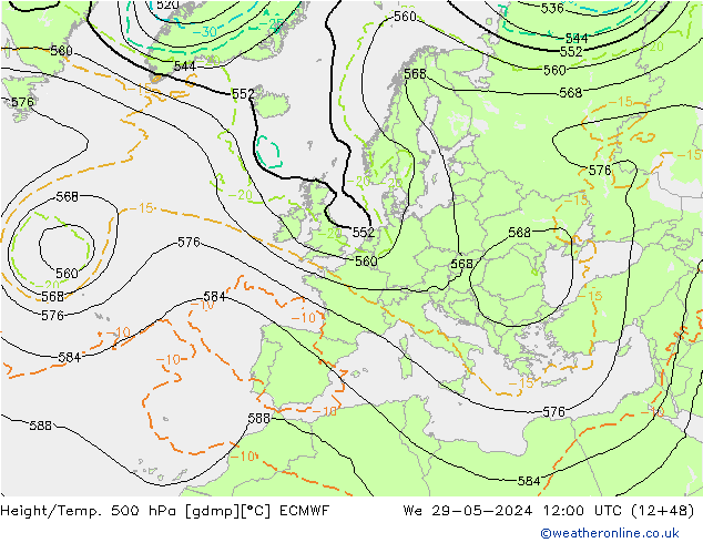 Z500/Yağmur (+YB)/Z850 ECMWF Çar 29.05.2024 12 UTC