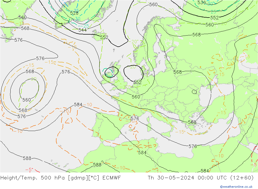 Z500/Rain (+SLP)/Z850 ECMWF Th 30.05.2024 00 UTC