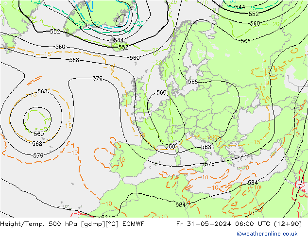 Z500/Rain (+SLP)/Z850 ECMWF vie 31.05.2024 06 UTC