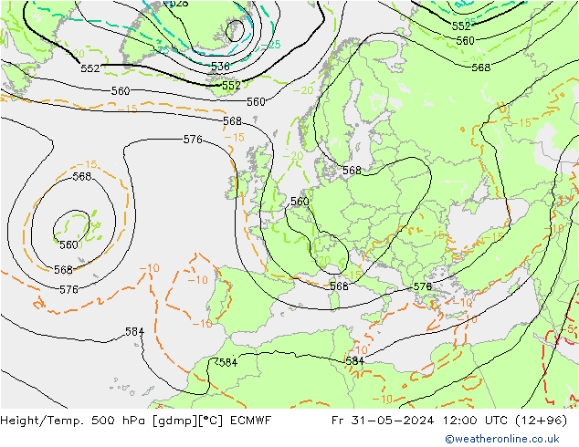 Height/Temp. 500 hPa ECMWF  31.05.2024 12 UTC