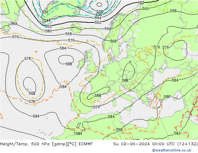 Z500/Rain (+SLP)/Z850 ECMWF Su 02.06.2024 00 UTC