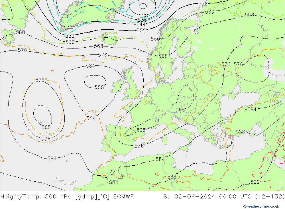 Z500/Rain (+SLP)/Z850 ECMWF Su 02.06.2024 00 UTC