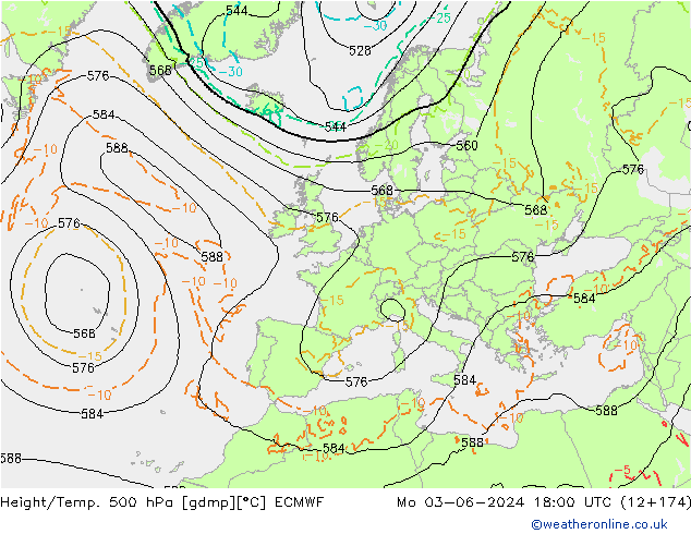 Z500/Rain (+SLP)/Z850 ECMWF lun 03.06.2024 18 UTC