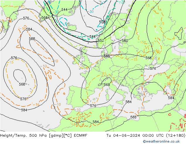 Z500/Rain (+SLP)/Z850 ECMWF Tu 04.06.2024 00 UTC