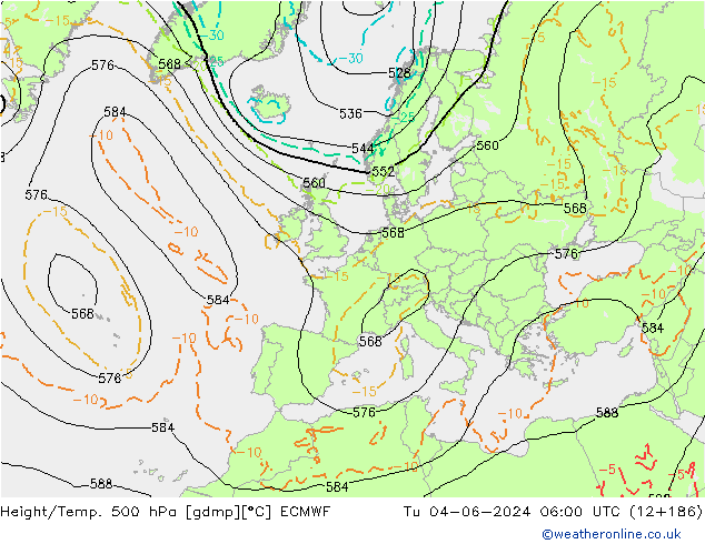 Z500/Rain (+SLP)/Z850 ECMWF Tu 04.06.2024 06 UTC