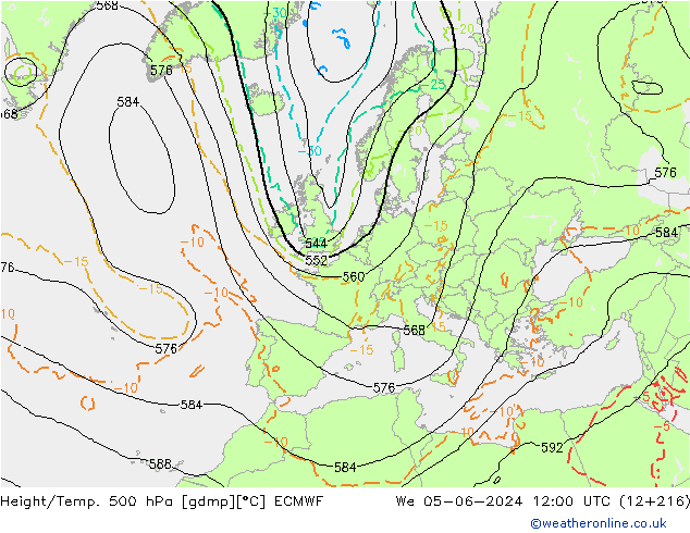 Z500/Rain (+SLP)/Z850 ECMWF Mi 05.06.2024 12 UTC