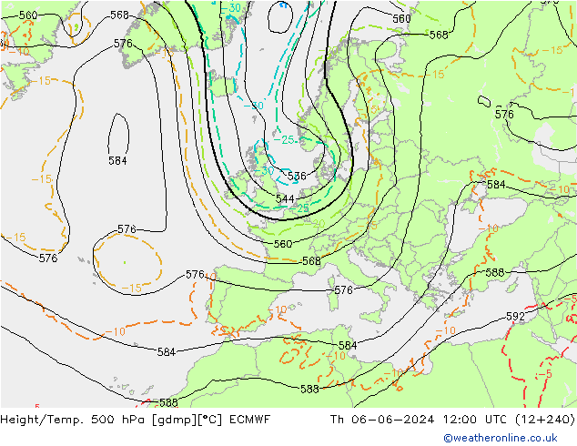 Z500/Rain (+SLP)/Z850 ECMWF Do 06.06.2024 12 UTC